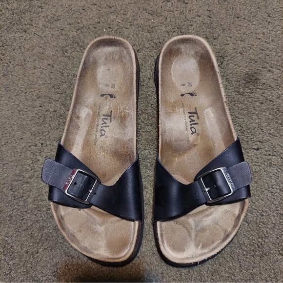 Birkenstock Women's Narrow Eu 39/ Tula Madrid Black Slides Sandals Buckle - Picture 2 of 5